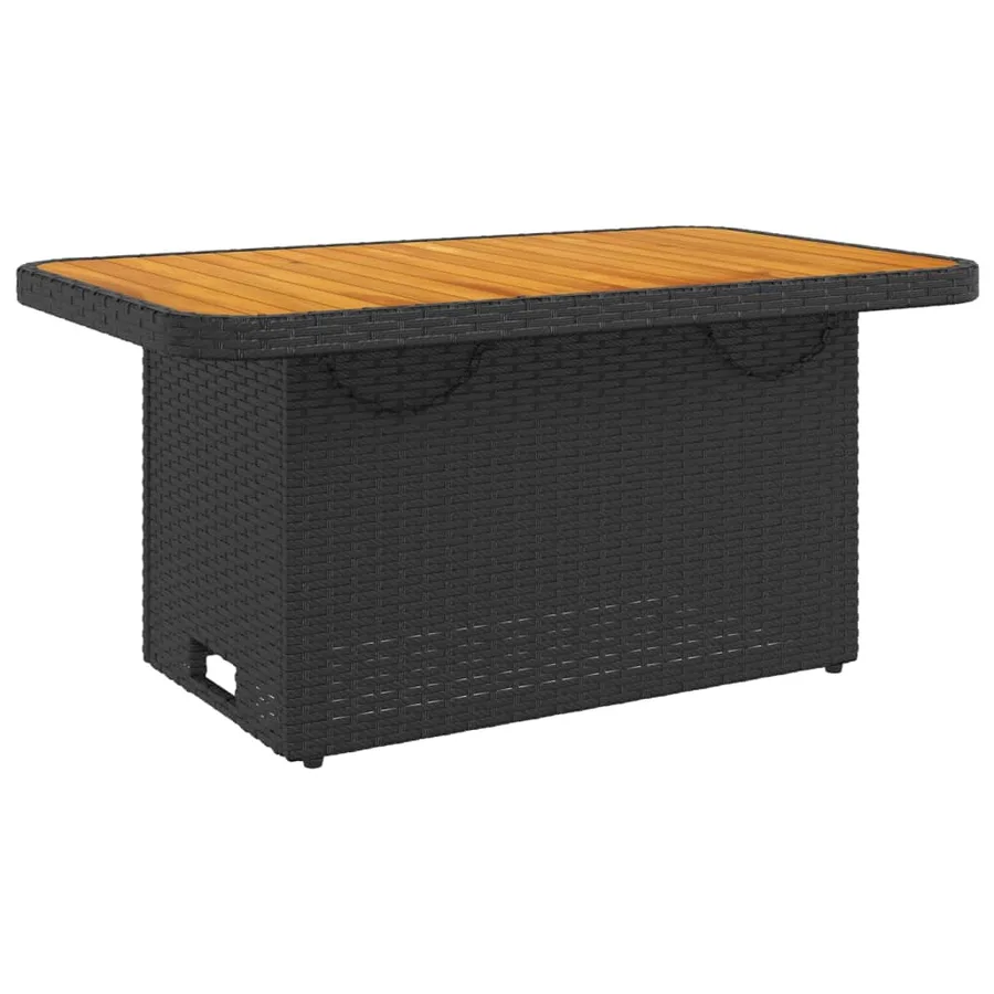 Table de jardin noir 90x55x71 cm résine tressée et bois acacia - 2