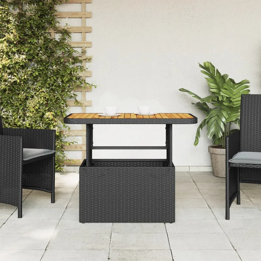 Table de jardin noir 90x55x71 cm résine tressée et bois acacia - 3