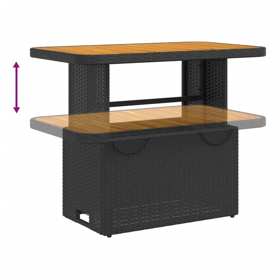 Table de jardin noir 90x55x71 cm résine tressée et bois acacia - 4