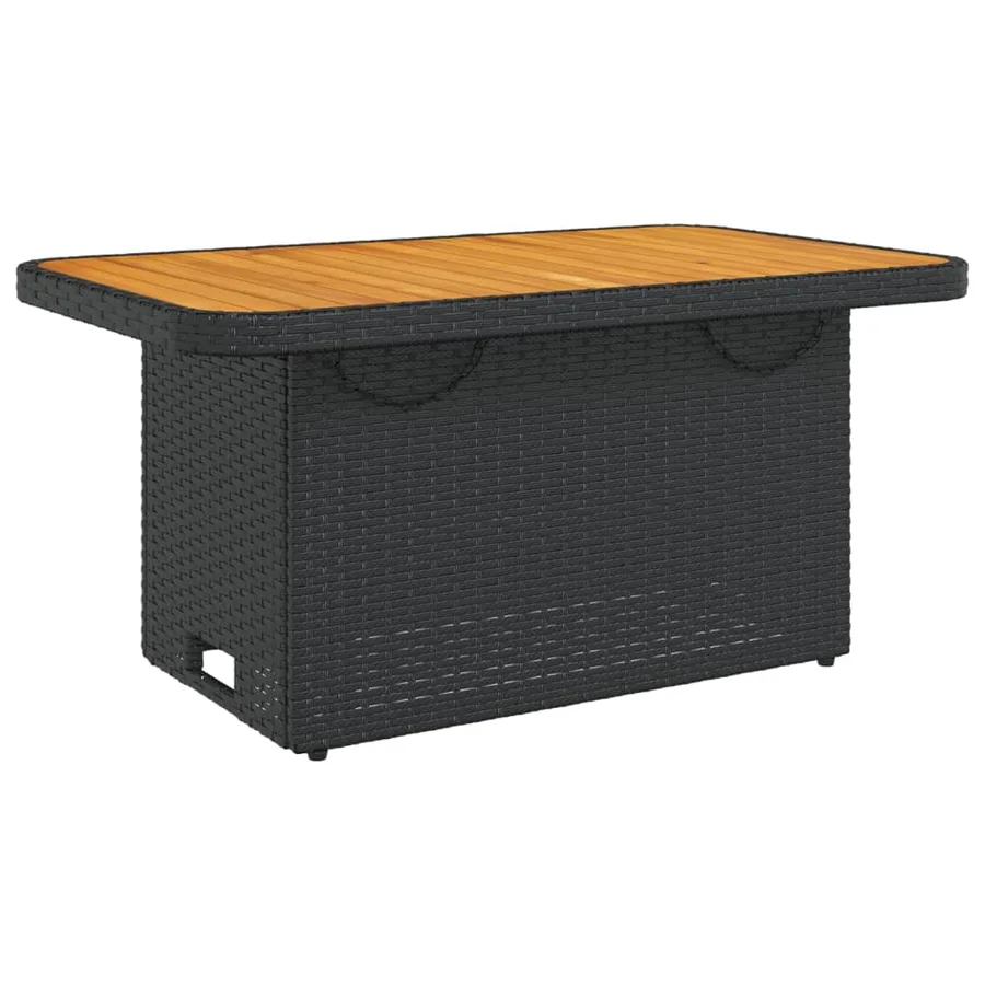Table de jardin noir 90x55x71 cm résine tressée et bois acacia - 7