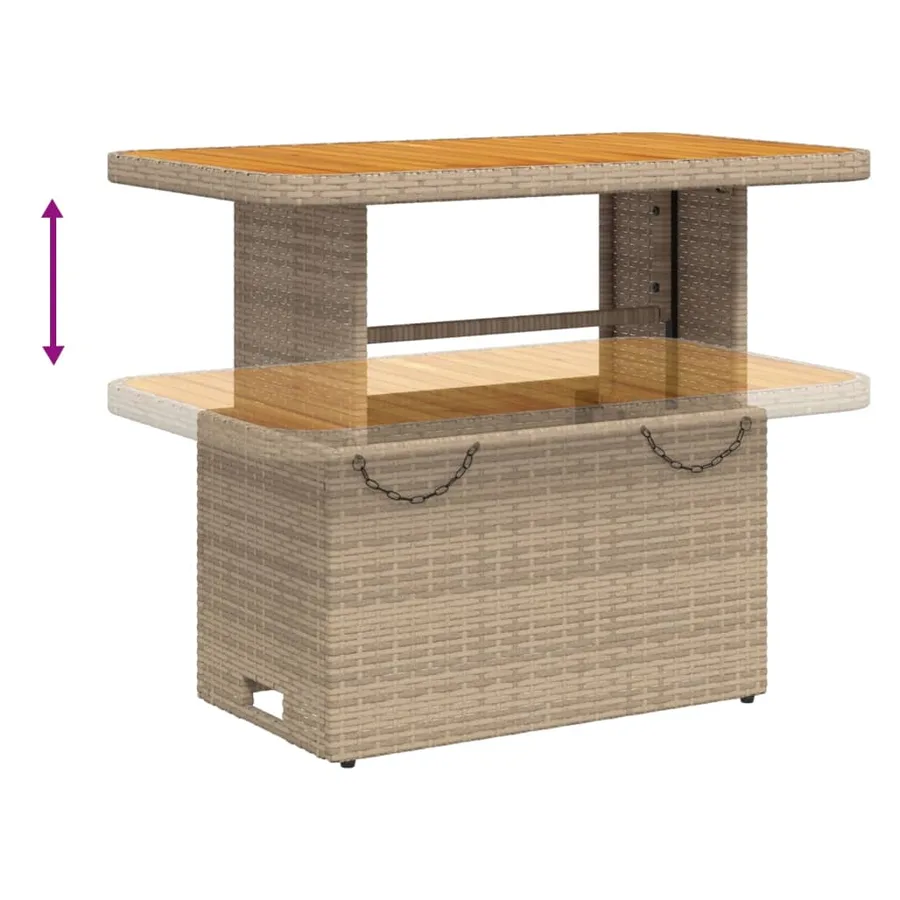 Table de jardin beige 90x55x71 cm résine tressée et bois acacia - 4
