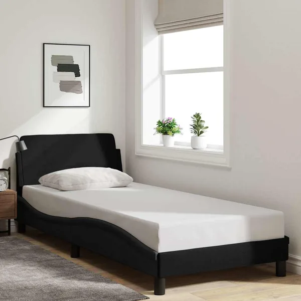 Cadre de lit avec tête de lit Dover noir 90x190 cm tissu