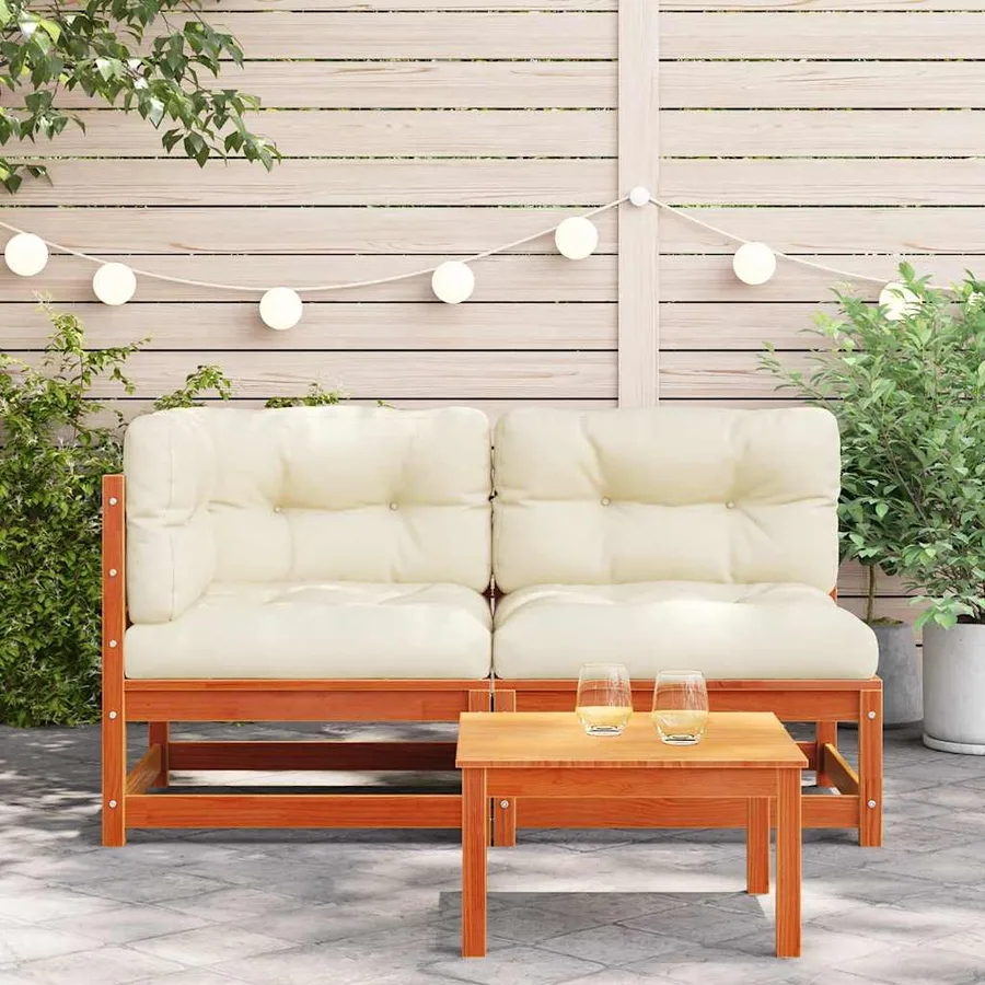 Canapé de jardin coussins 2 places cire marron bois pin massif - 3