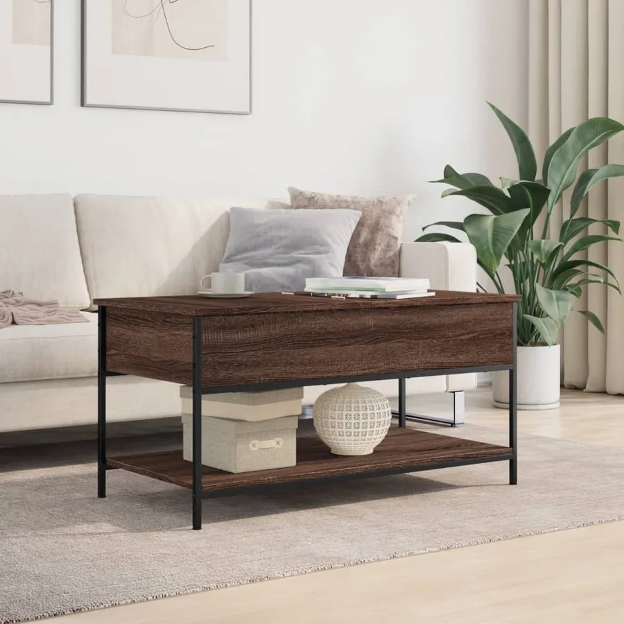 Table basse chêne marron 100x50x50cm bois d'ingénierie et métal - 3