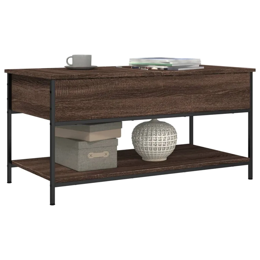Table basse chêne marron 100x50x50cm bois d'ingénierie et métal - 4