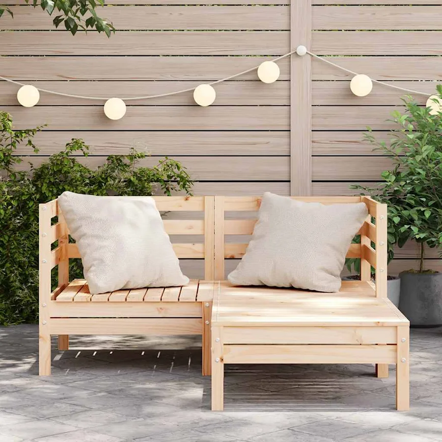 Canapé de jardin 2 places et repose-pied bois pin massif - 3