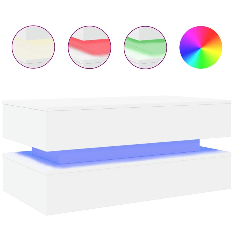 Table basse avec lumières LED blanc 90x50x40 cm - 2