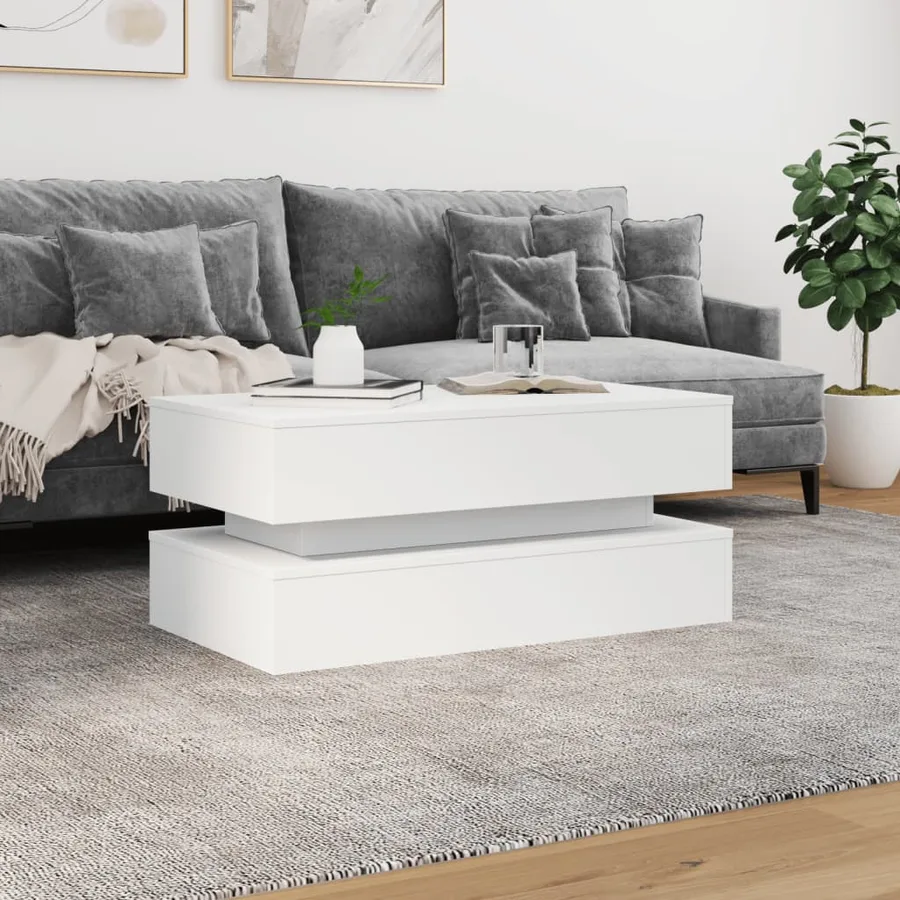 Table basse avec lumières LED blanc 90x50x40 cm - 4