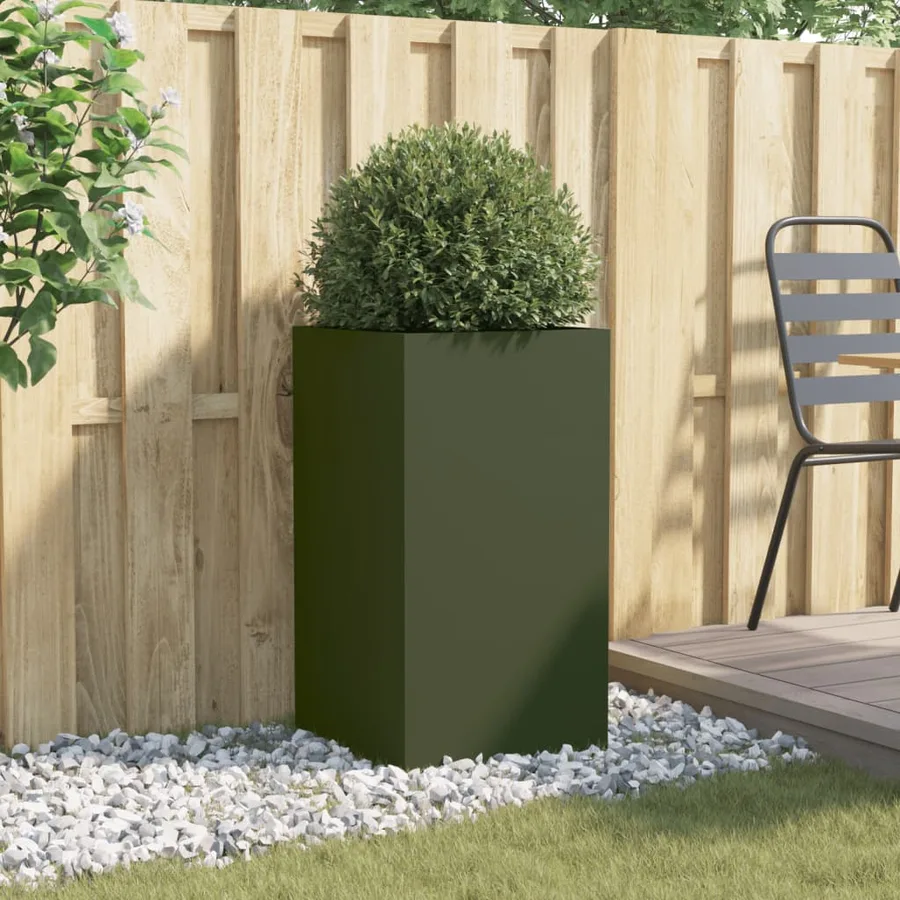 Jardinière vert olive 42x38x75 cm acier - 3
