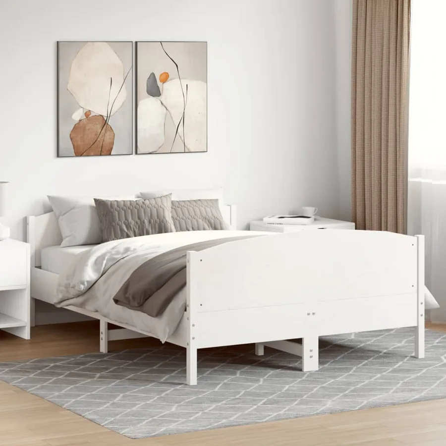 Cadre de lit avec tête de lit blanc 140x200 cm bois pin massif - 3