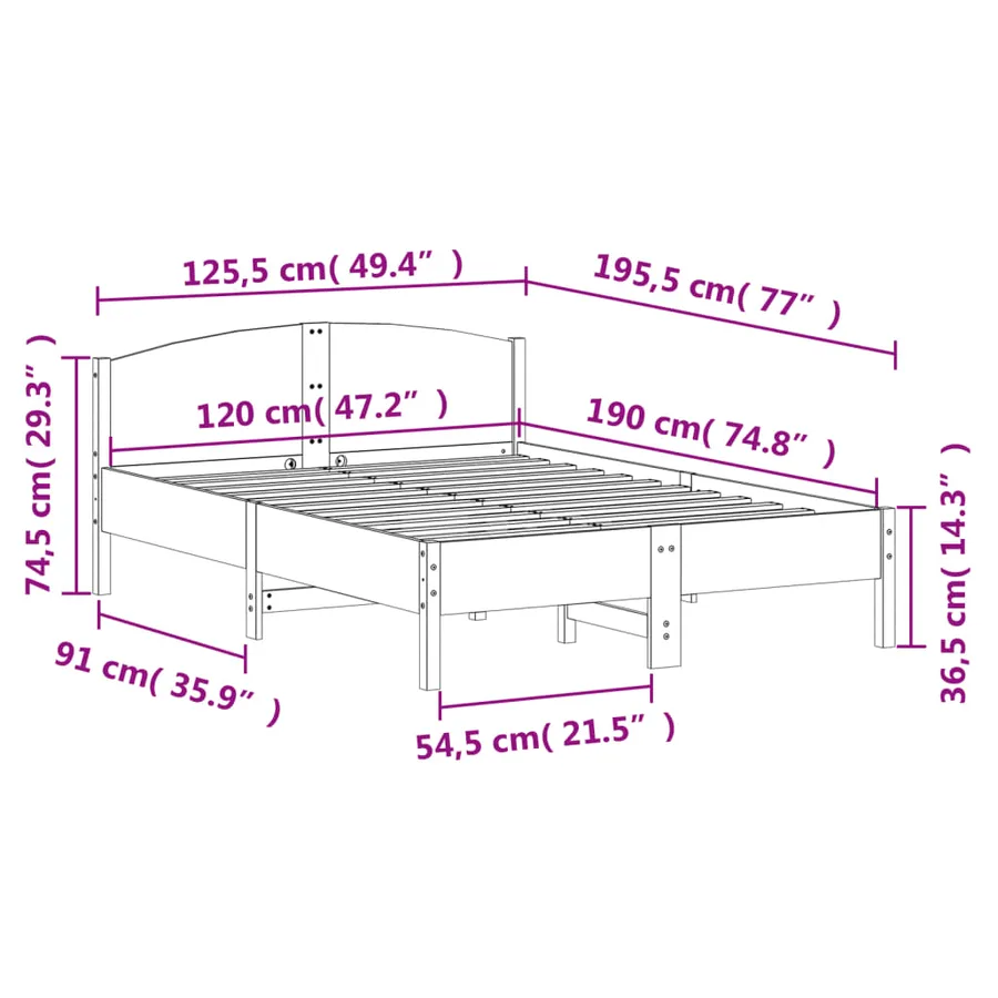 Cadre de lit sans matelas blanc 120x190 cm bois de pin massif - 9