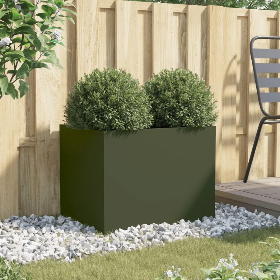 Jardinière vert olive 62x47x46 cm acier - 3