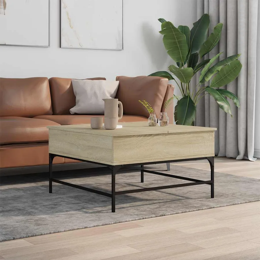 Table basse chêne sonoma 80x80x45 cm bois d'ingénierie et métal - 3