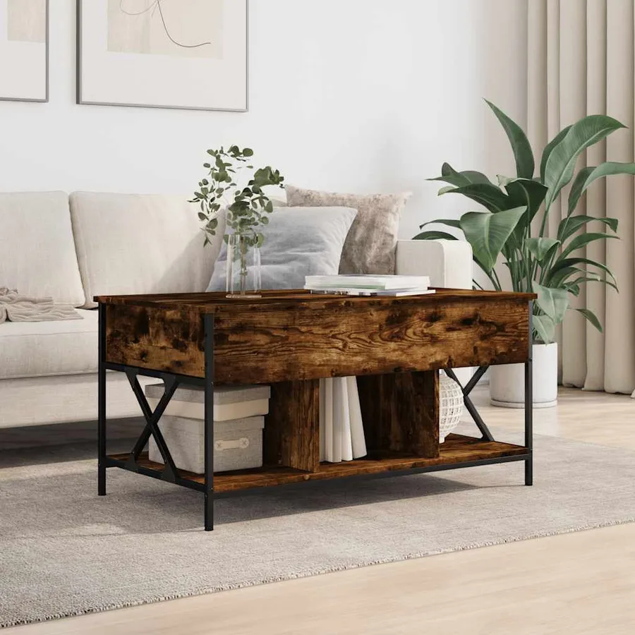 Table basse chêne fumé 100x55x50 cm bois d'ingénierie et métal - 3