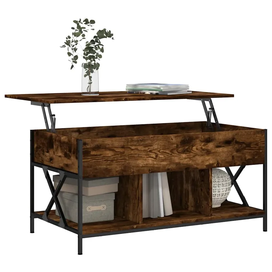 Table basse chêne fumé 100x55x50 cm bois d'ingénierie et métal - 4