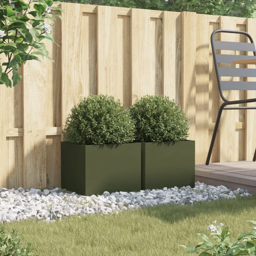Jardinières 2 pcs vert olive 32x30x29 cm acier - 3