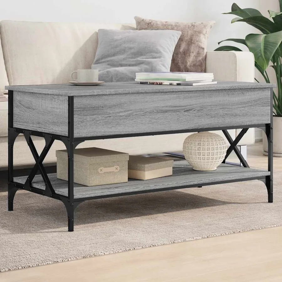 Table basse sonoma gris 100x50x50 cm bois d'ingénierie et métal