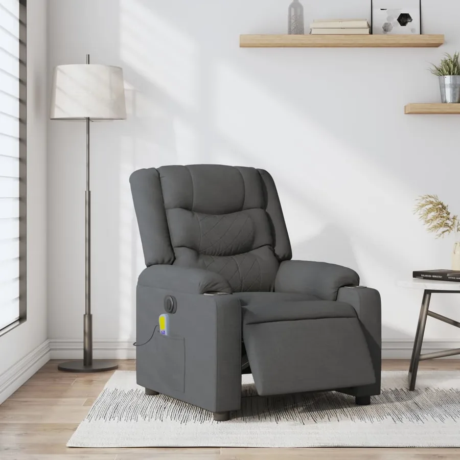 Fauteuil inclinable de massage électrique gris foncé tissu - 16