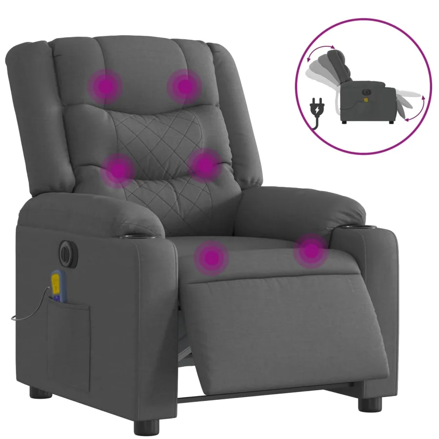 Fauteuil inclinable de massage électrique gris foncé tissu - 2
