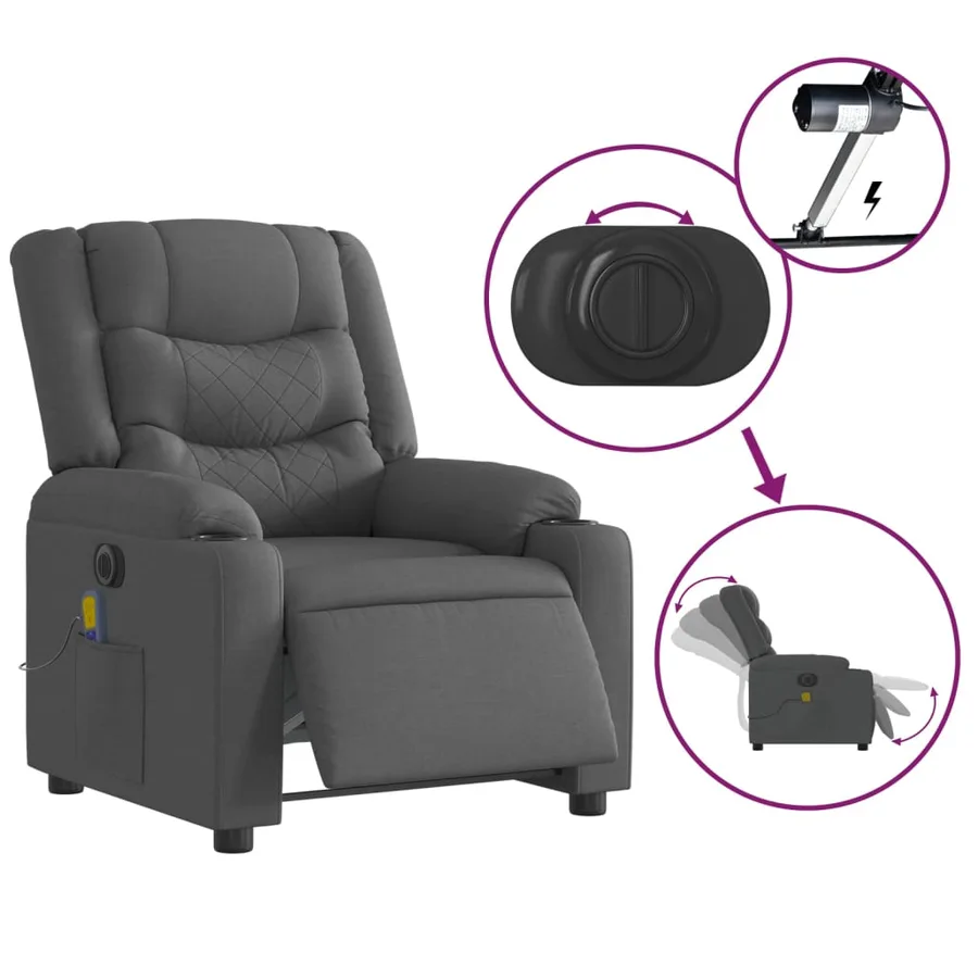 Fauteuil inclinable de massage électrique gris foncé tissu - 6