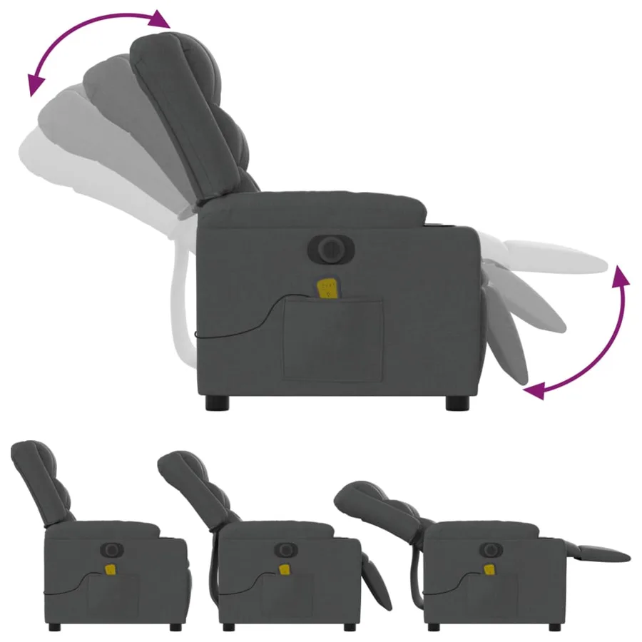 Fauteuil inclinable de massage électrique gris foncé tissu - 7
