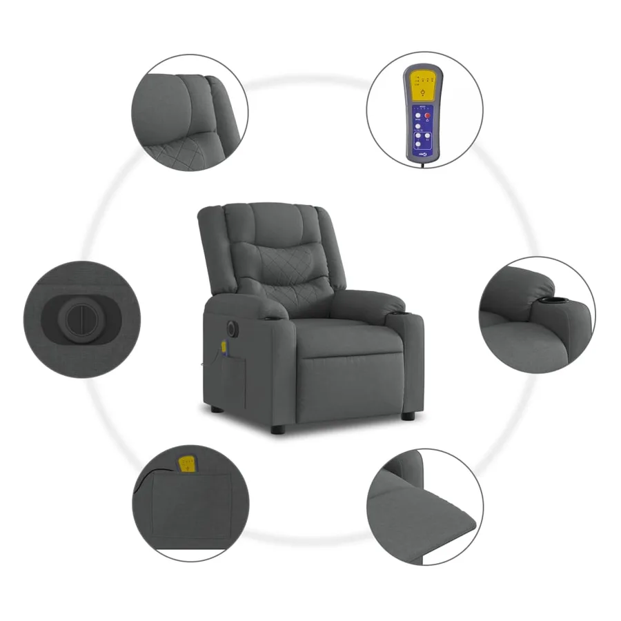 Fauteuil inclinable de massage électrique gris foncé tissu - 8