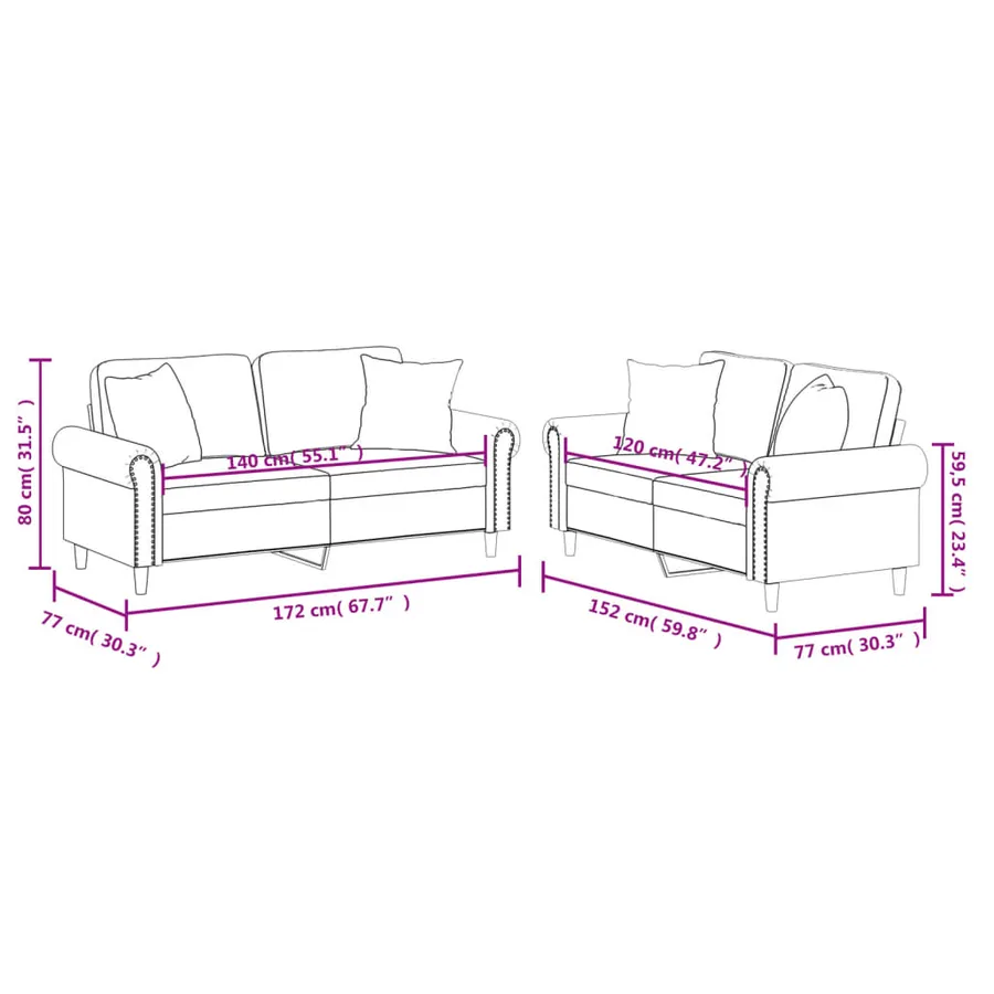 Ensemble de canapés 2 pcs avec coussins gris similicuir - 8
