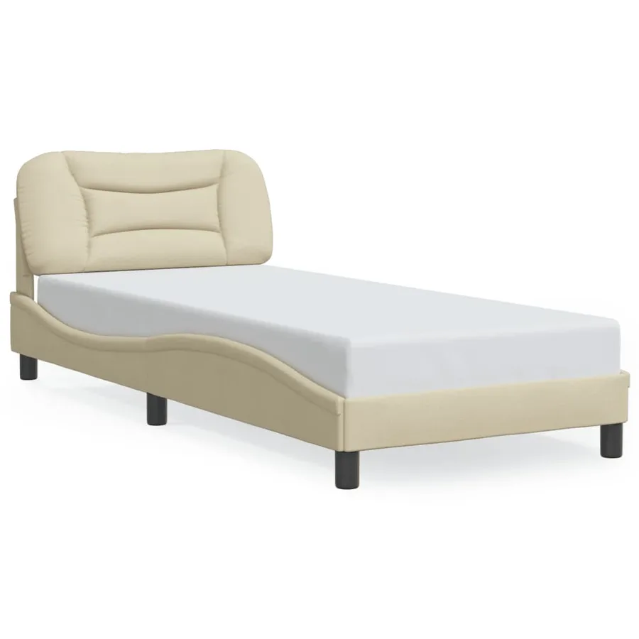Cadre de lit avec LED sans matelas Hvar crème 90x190 cm tissu - 2