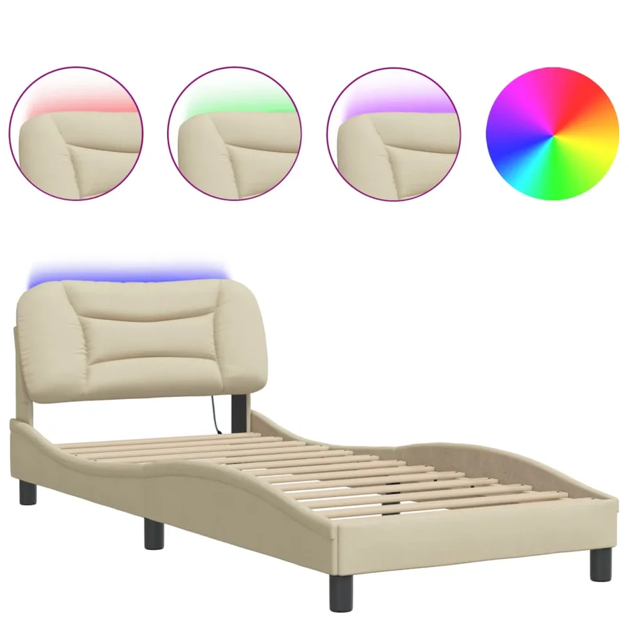 Cadre de lit avec LED sans matelas Hvar crème 90x190 cm tissu - 5