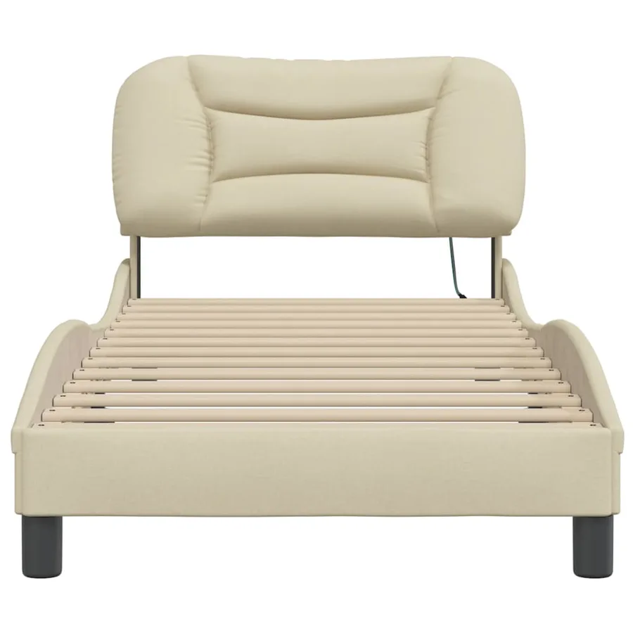 Cadre de lit avec LED sans matelas Hvar crème 90x190 cm tissu - 6