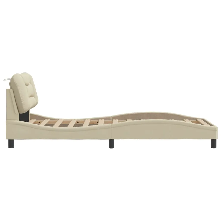 Cadre de lit avec LED sans matelas Hvar crème 90x190 cm tissu - 8
