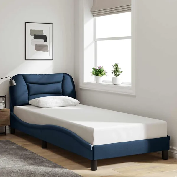 Cadre de lit sans matelas Hvar bleu 90x190 cm tissu