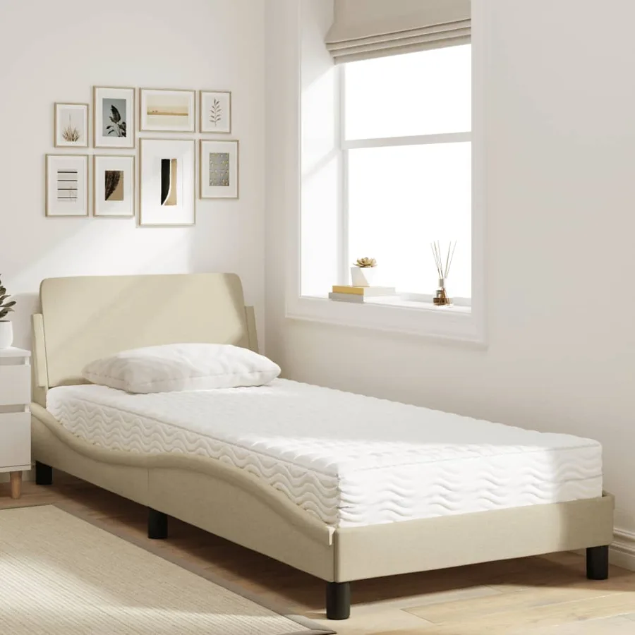 Lit avec matelas Dover crème 90x190 cm tissu - 3