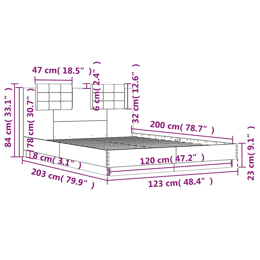 Cadre de lit avec LED sans matelas blanc 120x200 cm - 14