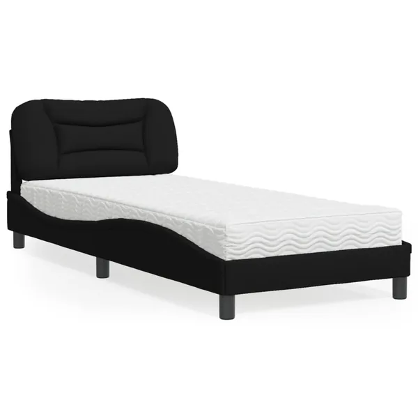Lit avec matelas Hvar noir 90x190 cm tissu