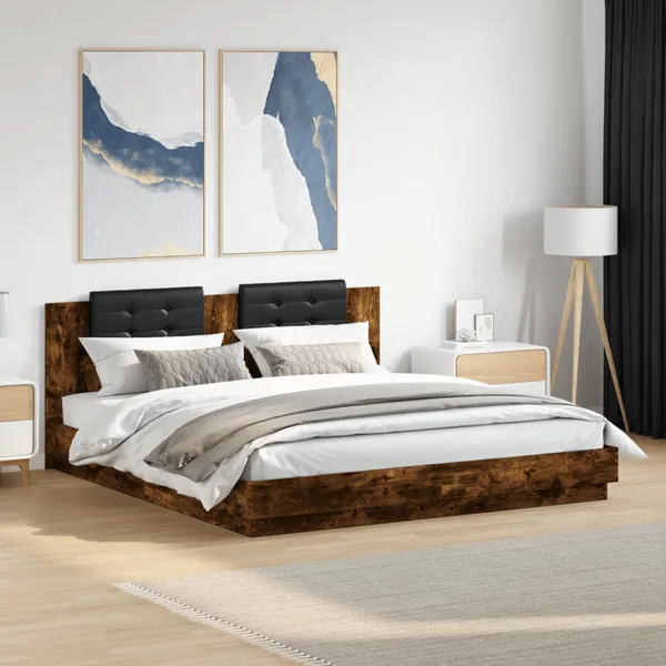 Cadre de lit avec LED sans matelas chêne fumé 180x200 cm