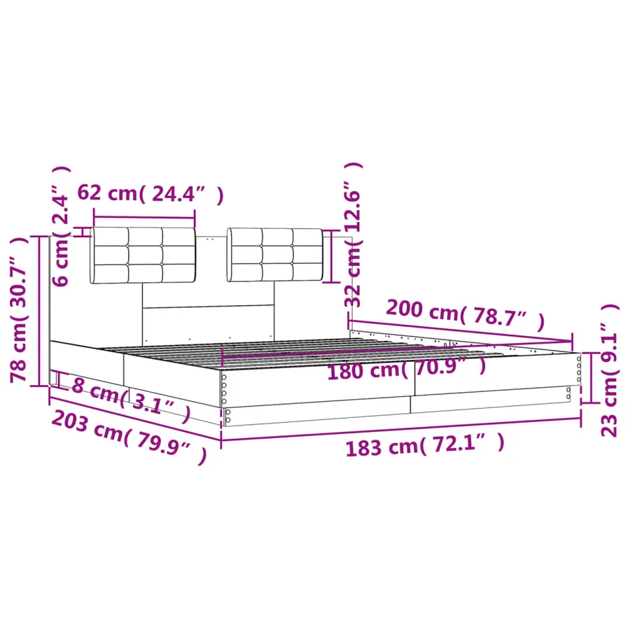 Cadre de lit avec LED sans matelas chêne fumé 180x200 cm - 14