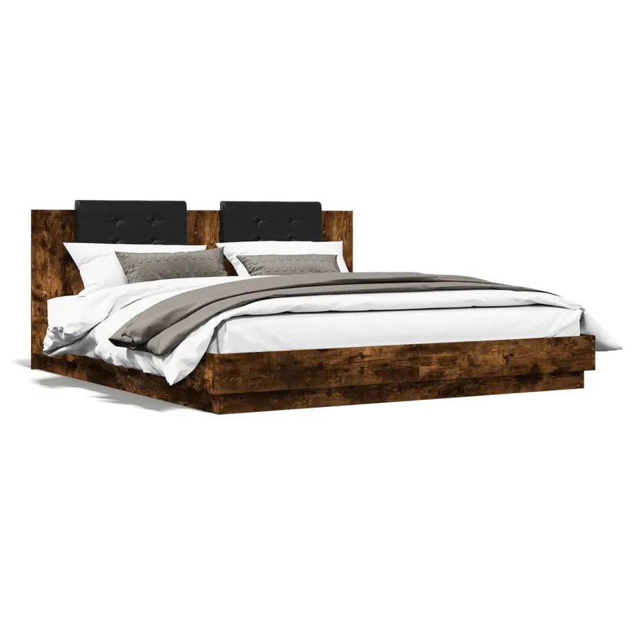 Cadre de lit avec LED sans matelas chêne fumé 180x200 cm - 5