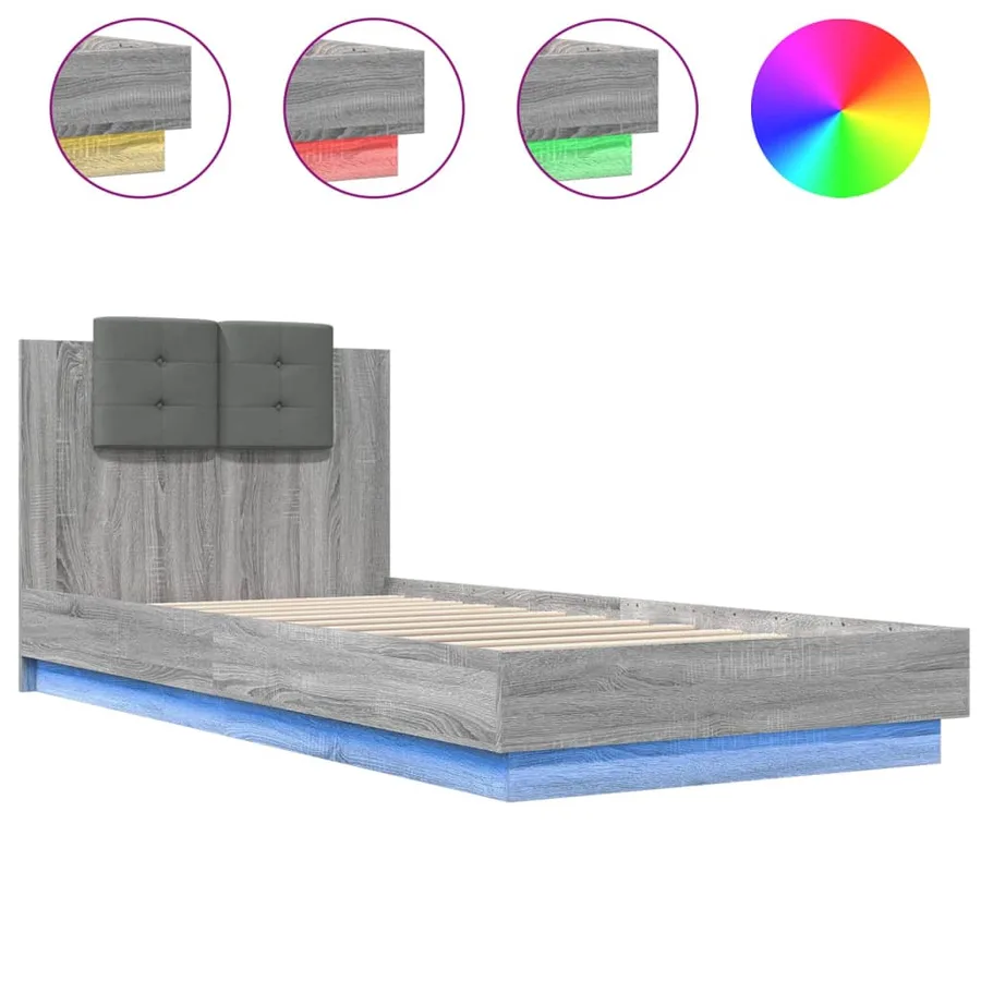 Cadre de lit avec LED sans matelas sonoma gris 100x200 cm - 2