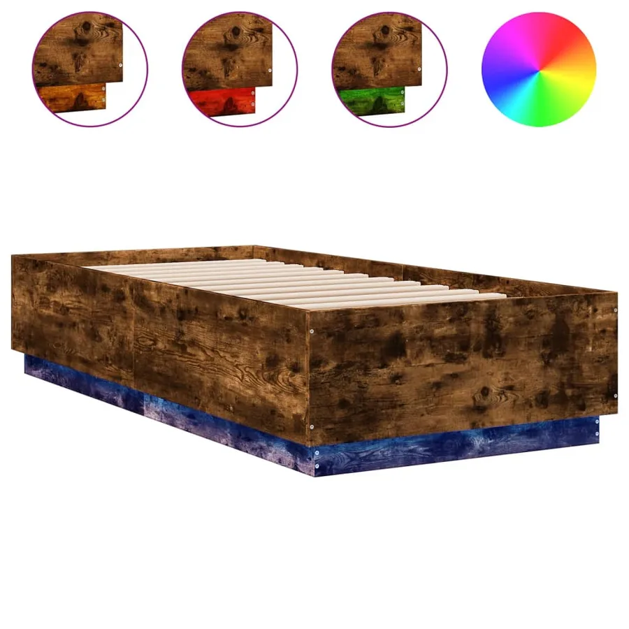 Cadre de lit avec LED sans matelas chêne fumé 90x200 cm - 2