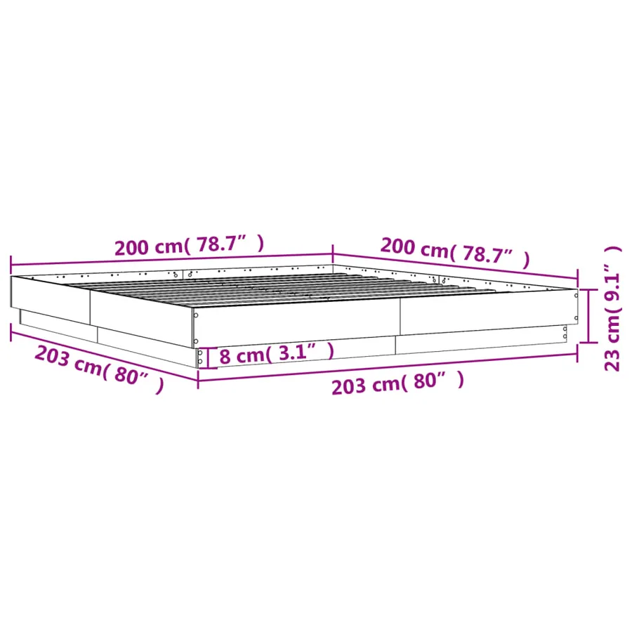 Cadre de lit avec LED sans matelas chêne sonoma 200x200 cm - 14