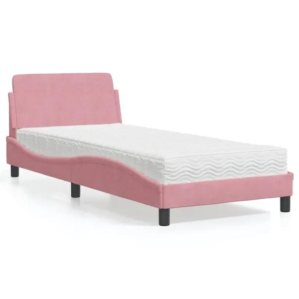 Lit avec matelas Dover rose 90x190 cm velours