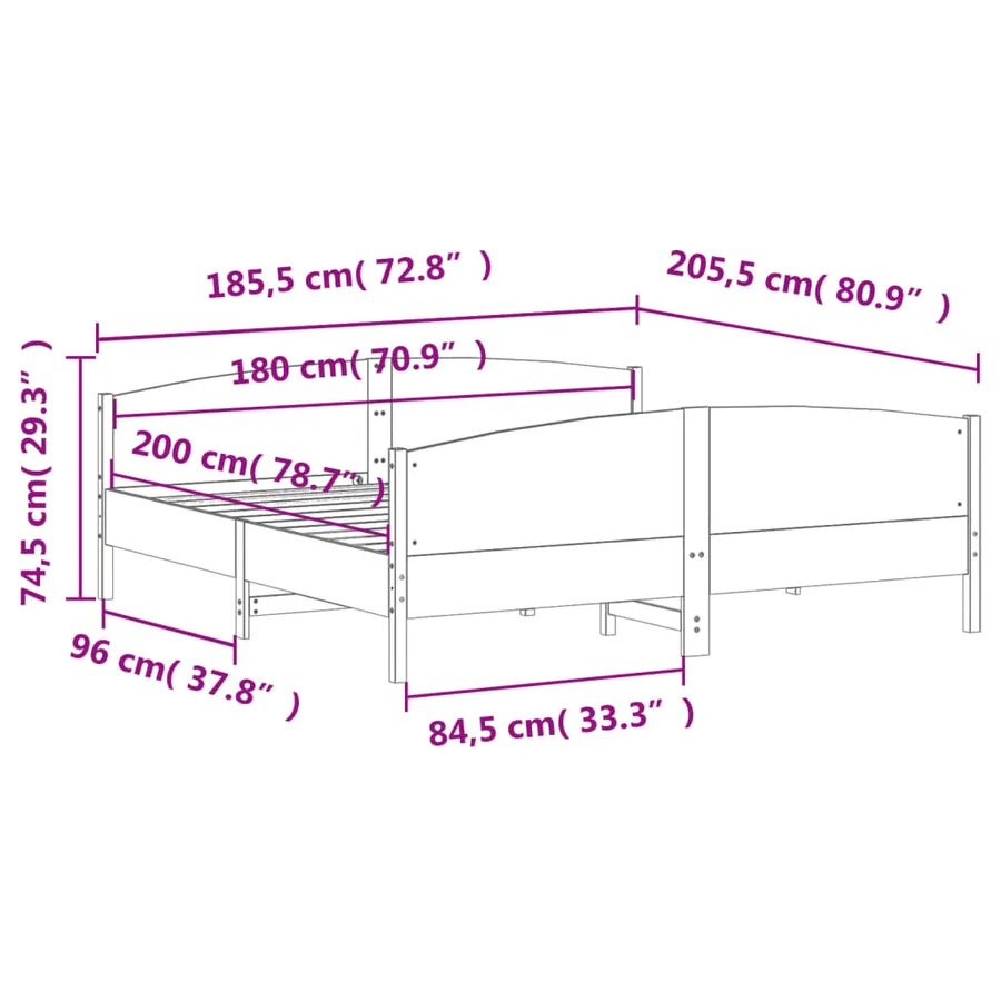Cadre de lit sans matelas blanc 180x200 cm bois massif de pin - 9