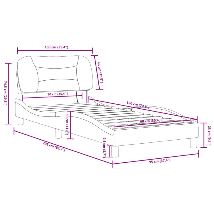 Cadre de lit avec LED sans matelas Hvar blanc et noir 90x190 cm - 17