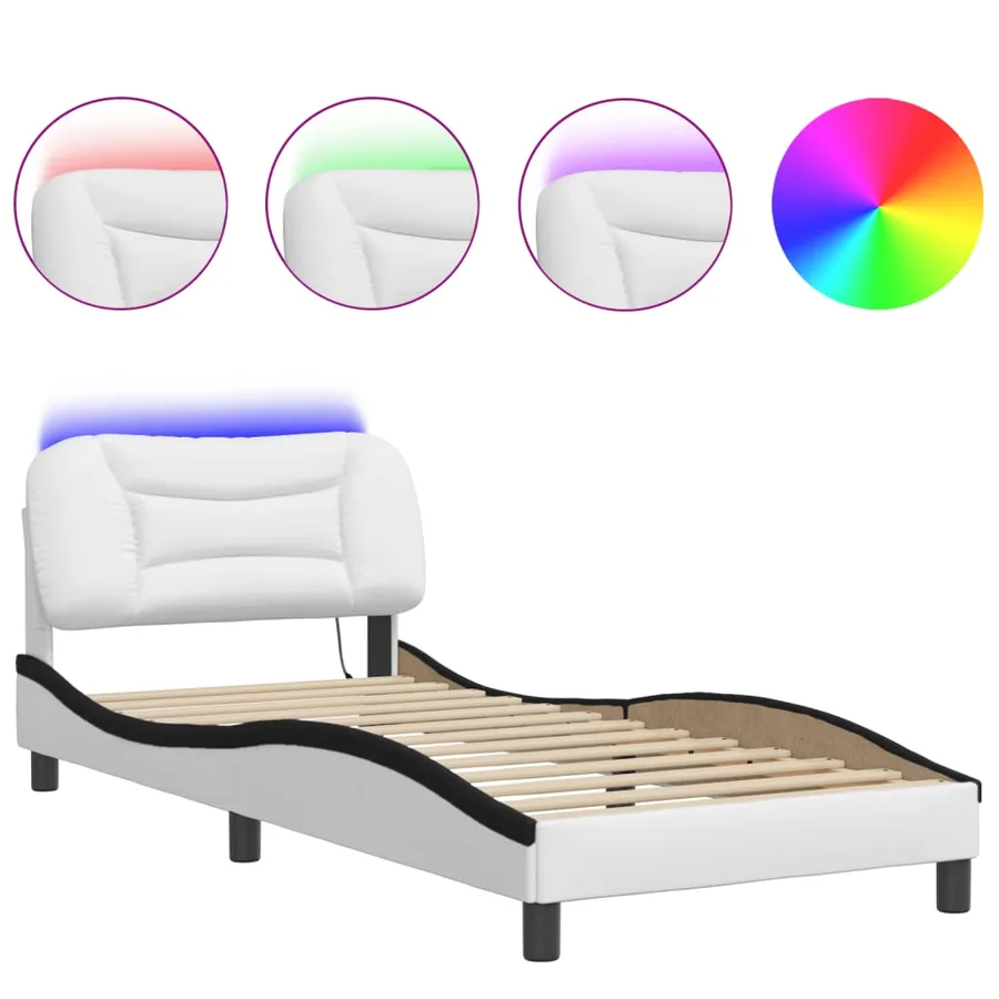 Cadre de lit avec LED sans matelas Hvar blanc et noir 90x190 cm - 2