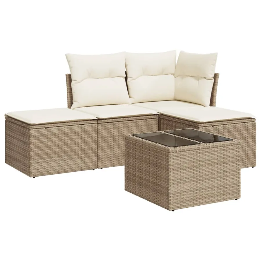 Salon de jardin avec coussins 5 pcs beige résine tressée - 2