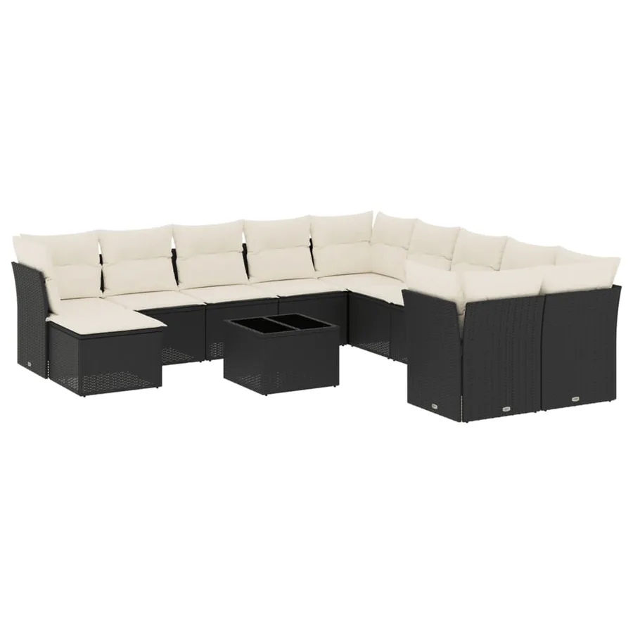 Salon de jardin 12 pcs avec coussins noir résine tressée - 2