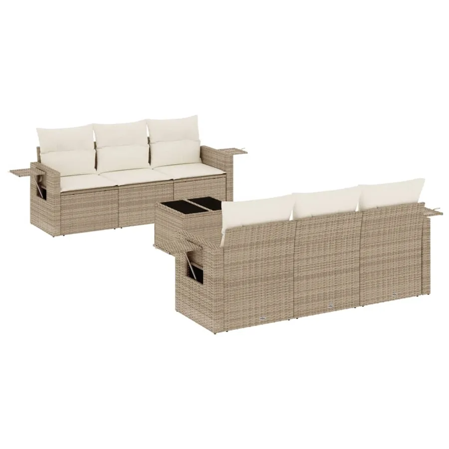 Salon de jardin avec coussins 7 pcs beige résine tressée - 2