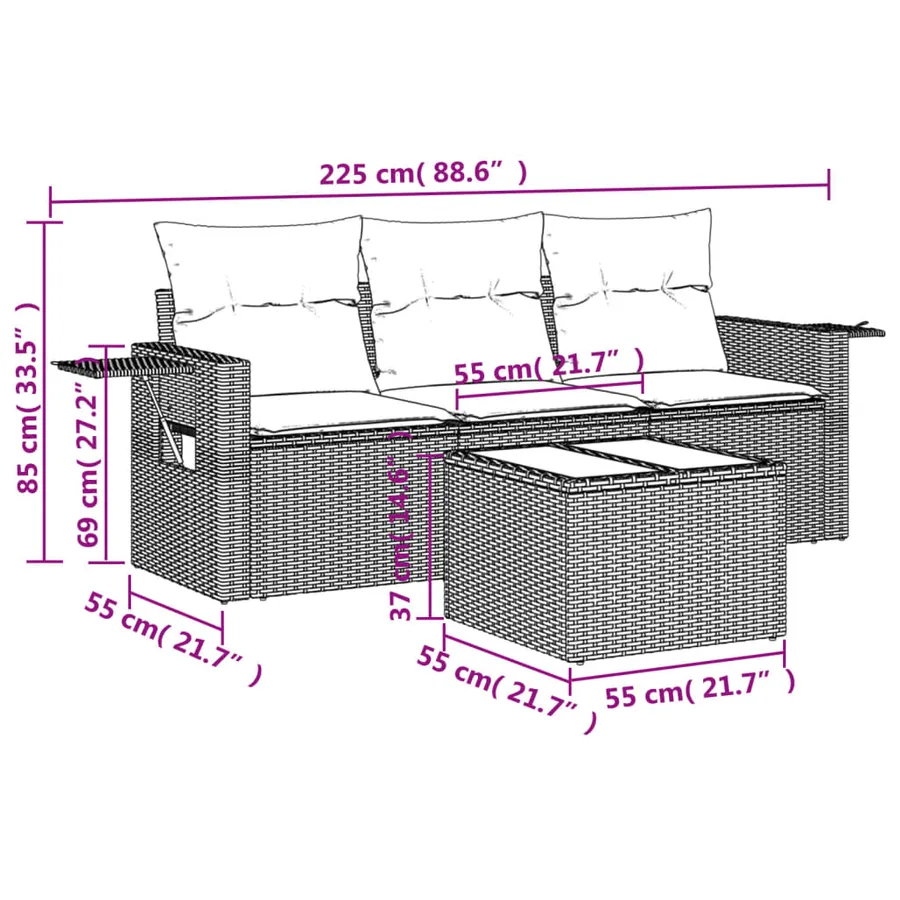 Salon de jardin avec coussins 4 pcs beige résine tressée - 3