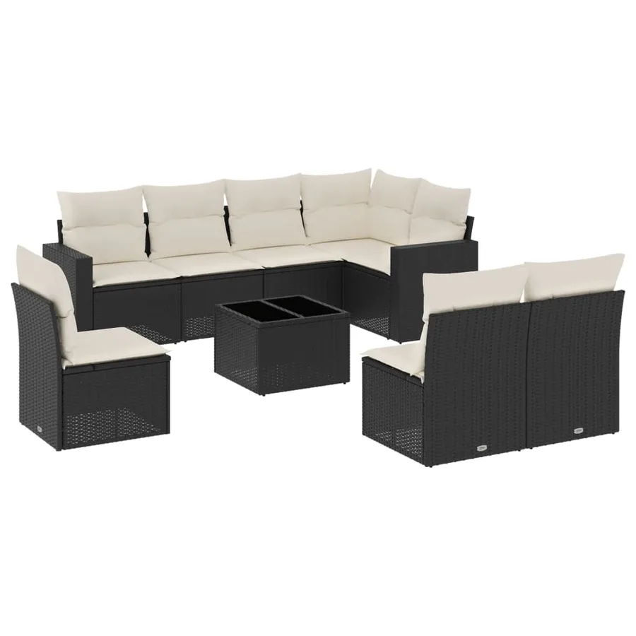 Salon de jardin 9 pcs avec coussins noir résine tressée - 2